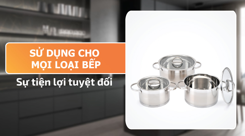 Bộ nồi inox Malloca TE-025 - Sử dụng cho mọi loại bếp